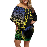 Proudly Ni-Van Sandroing Inspired Family Matching Off Shoulder Short Dress and Hawaiian Shirt Malampa Classic Style LT7 Mom's Dress Colorful - Polynesian Pride