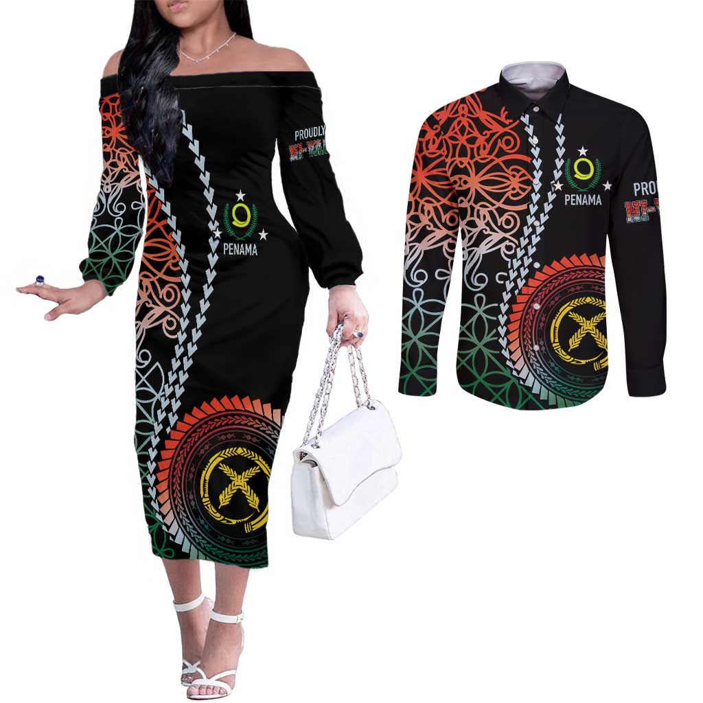 Proudly Ni-Van Sandroing Inspired Couples Matching Off The Shoulder Long Sleeve Dress and Long Sleeve Button Shirt Penama Classic Style