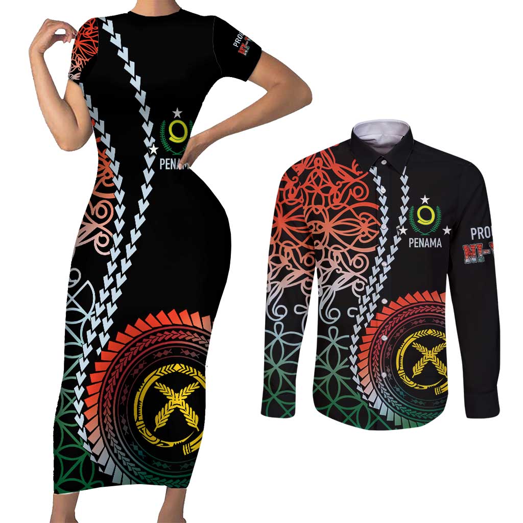 Proudly Ni-Van Sandroing Inspired Couples Matching Short Sleeve Bodycon Dress and Long Sleeve Button Shirt Penama Classic Style LT7 Colorful - Polynesian Pride
