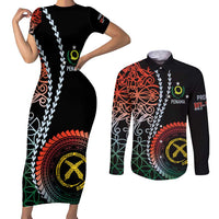 Proudly Ni-Van Sandroing Inspired Couples Matching Short Sleeve Bodycon Dress and Long Sleeve Button Shirt Penama Classic Style LT7 Colorful - Polynesian Pride