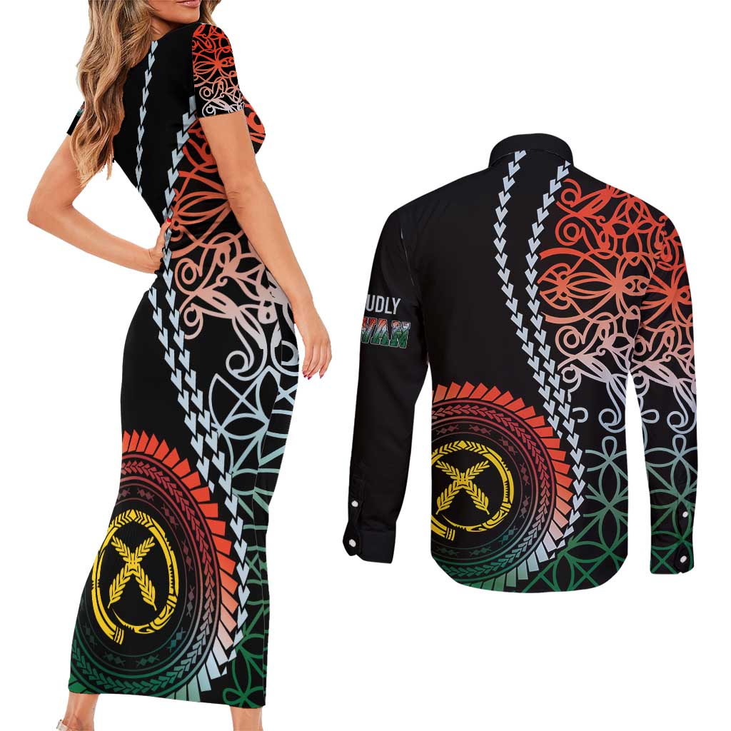 Proudly Ni-Van Sandroing Inspired Couples Matching Short Sleeve Bodycon Dress and Long Sleeve Button Shirt Penama Classic Style LT7 - Polynesian Pride