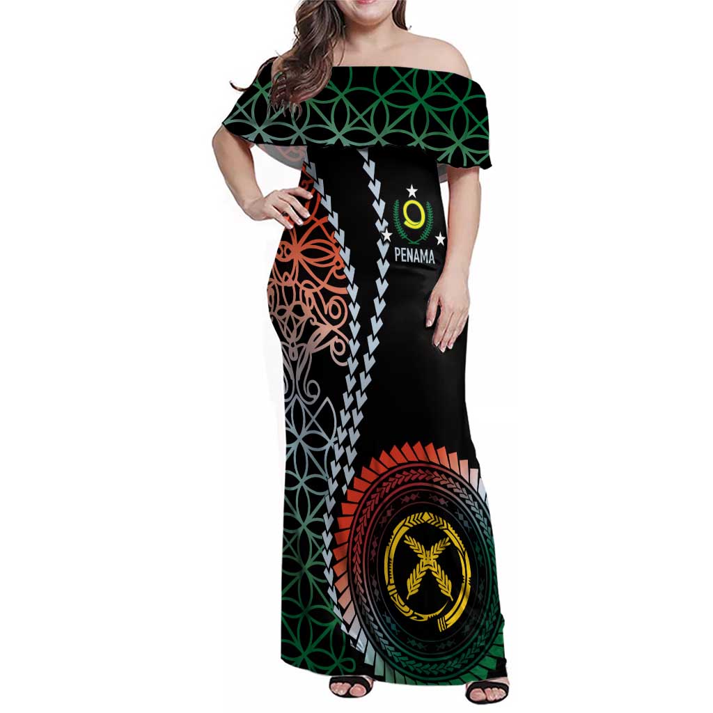 Proudly Ni-Van Sandroing Inspired Family Matching Off Shoulder Maxi Dress and Hawaiian Shirt Penama Classic Style LT7 Mom's Dress Colorful - Polynesian Pride
