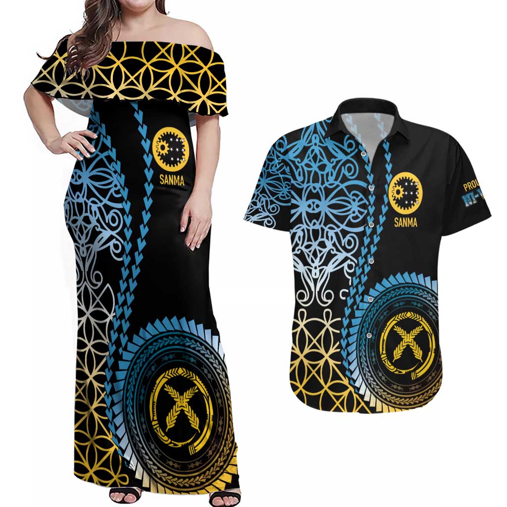 Proudly Ni-Van Sandroing Inspired Couples Matching Off Shoulder Maxi Dress and Hawaiian Shirt Sanma Classic Style