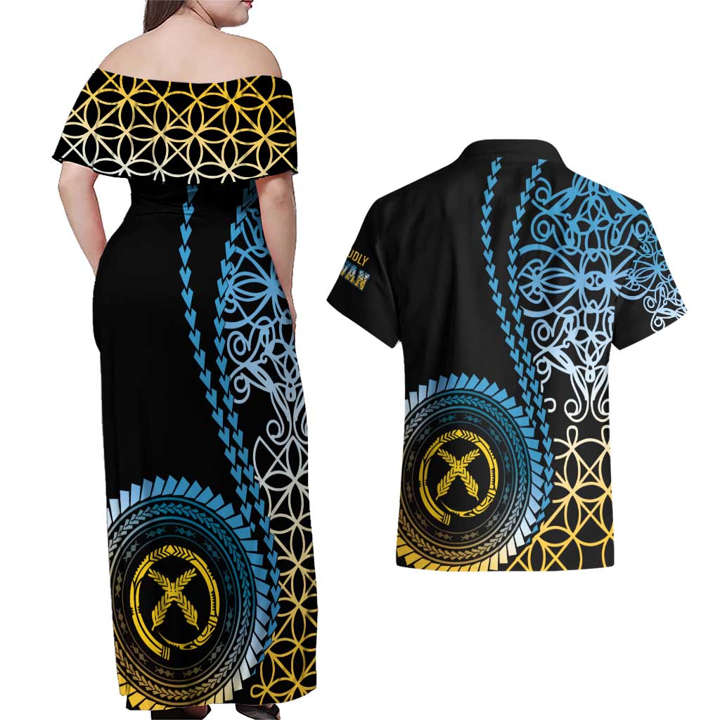 Proudly Ni-Van Sandroing Inspired Couples Matching Off Shoulder Maxi Dress and Hawaiian Shirt Sanma Classic Style