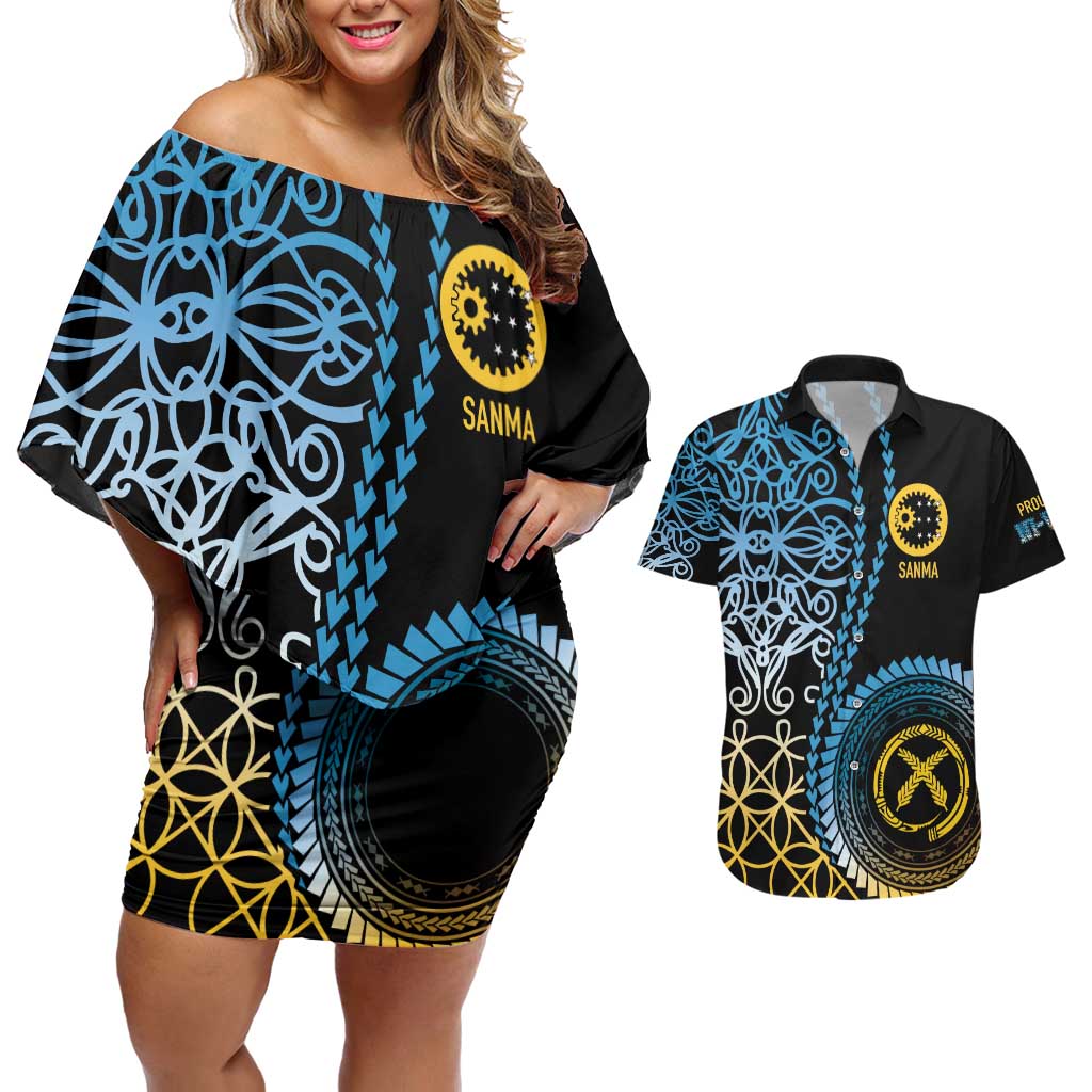 Proudly Ni-Van Sandroing Inspired Couples Matching Off Shoulder Short Dress and Hawaiian Shirt Sanma Classic Style