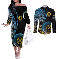 Proudly Ni-Van Sandroing Inspired Couples Matching Off The Shoulder Long Sleeve Dress and Long Sleeve Button Shirt Sanma Classic Style LT7 Colorful - Polynesian Pride