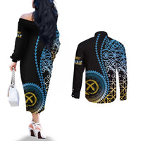 Proudly Ni-Van Sandroing Inspired Couples Matching Off The Shoulder Long Sleeve Dress and Long Sleeve Button Shirt Sanma Classic Style LT7 - Polynesian Pride