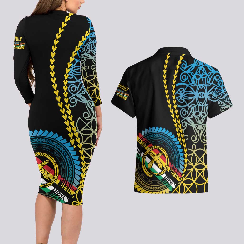 Proudly Ni-Van Sandroing Inspired Couples Matching Long Sleeve Bodycon Dress and Hawaiian Shirt Torba Classic Style LT7 - Polynesian Pride