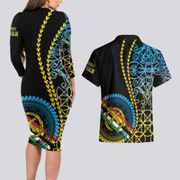 Proudly Ni-Van Sandroing Inspired Couples Matching Long Sleeve Bodycon Dress and Hawaiian Shirt Torba Classic Style LT7 - Polynesian Pride