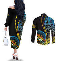 Proudly Ni-Van Sandroing Inspired Couples Matching Off The Shoulder Long Sleeve Dress and Long Sleeve Button Shirt Torba Classic Style