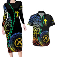 Proudly Ni-Van Sandroing Inspired Couples Matching Long Sleeve Bodycon Dress and Hawaiian Shirt Tafea Classic Style