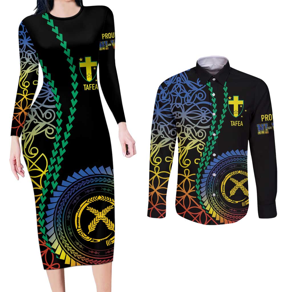 Proudly Ni-Van Sandroing Inspired Couples Matching Long Sleeve Bodycon Dress and Long Sleeve Button Shirt Tafea Classic Style LT7 Colorful - Polynesian Pride