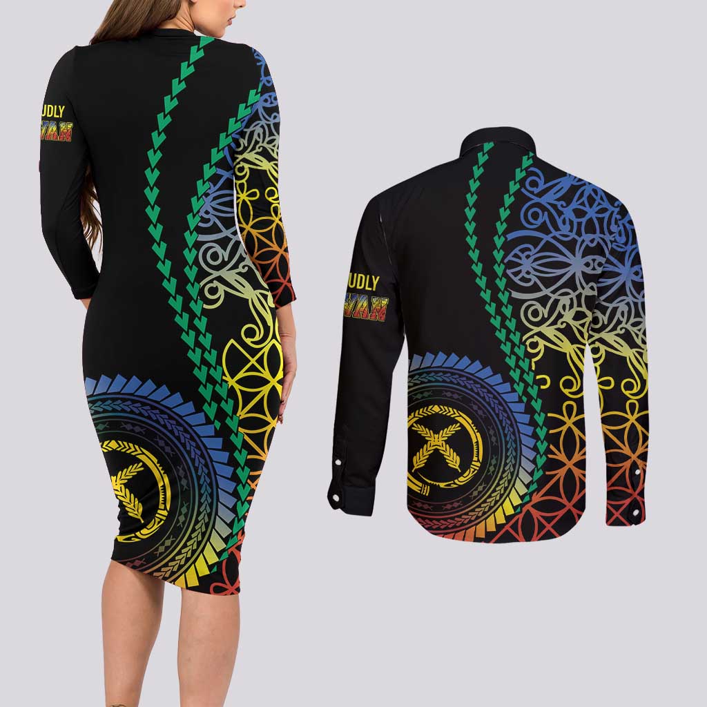 Proudly Ni-Van Sandroing Inspired Couples Matching Long Sleeve Bodycon Dress and Long Sleeve Button Shirt Tafea Classic Style LT7 - Polynesian Pride