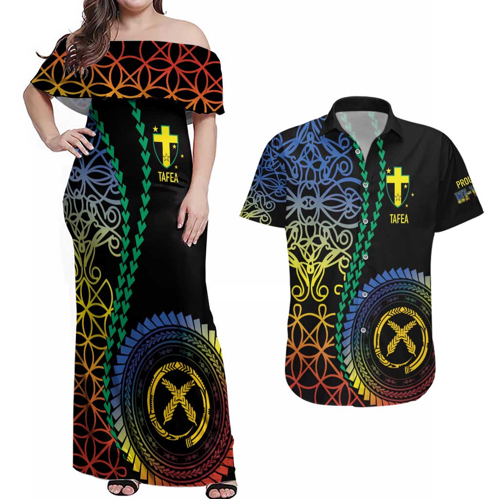 Proudly Ni-Van Sandroing Inspired Couples Matching Off Shoulder Maxi Dress and Hawaiian Shirt Tafea Classic Style