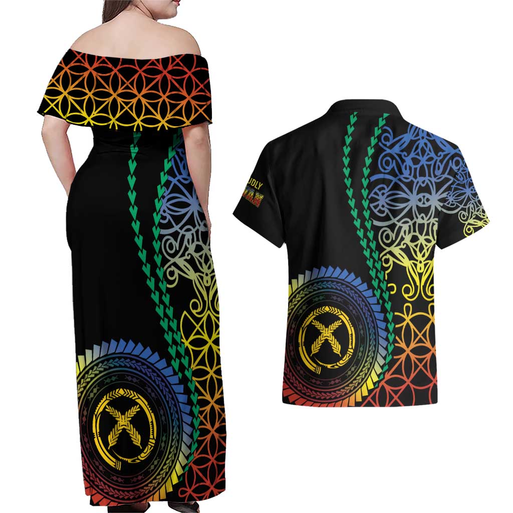 Proudly Ni-Van Sandroing Inspired Couples Matching Off Shoulder Maxi Dress and Hawaiian Shirt Tafea Classic Style