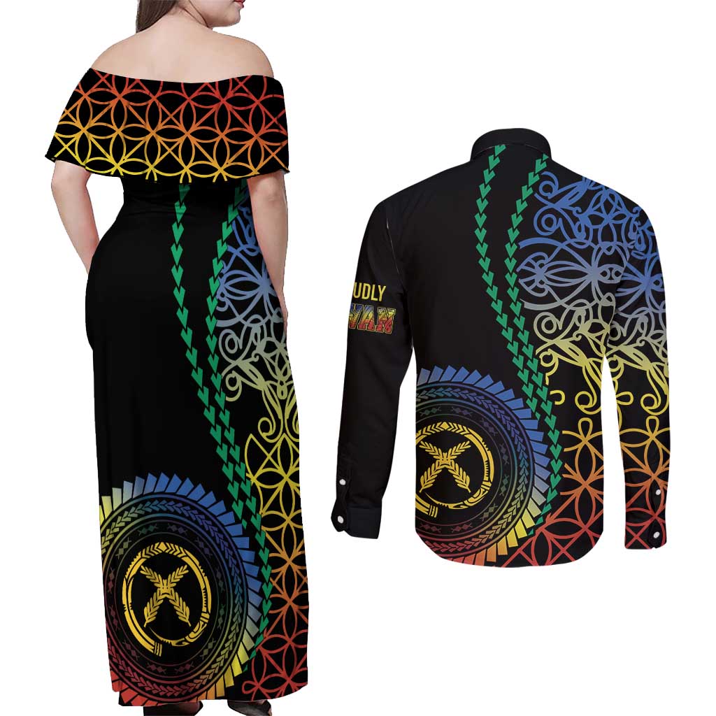 Proudly Ni-Van Sandroing Inspired Couples Matching Off Shoulder Maxi Dress and Long Sleeve Button Shirt Tafea Classic Style
