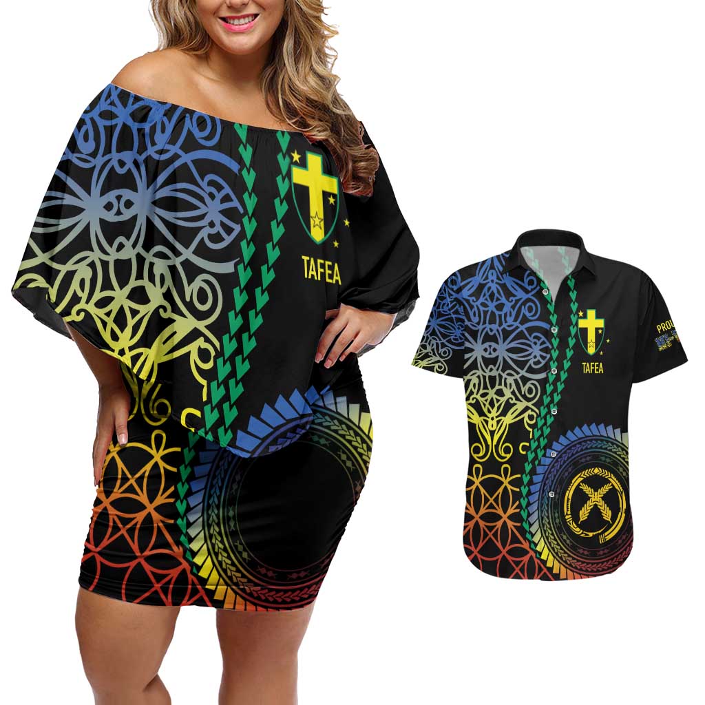 Proudly Ni-Van Sandroing Inspired Couples Matching Off Shoulder Short Dress and Hawaiian Shirt Tafea Classic Style