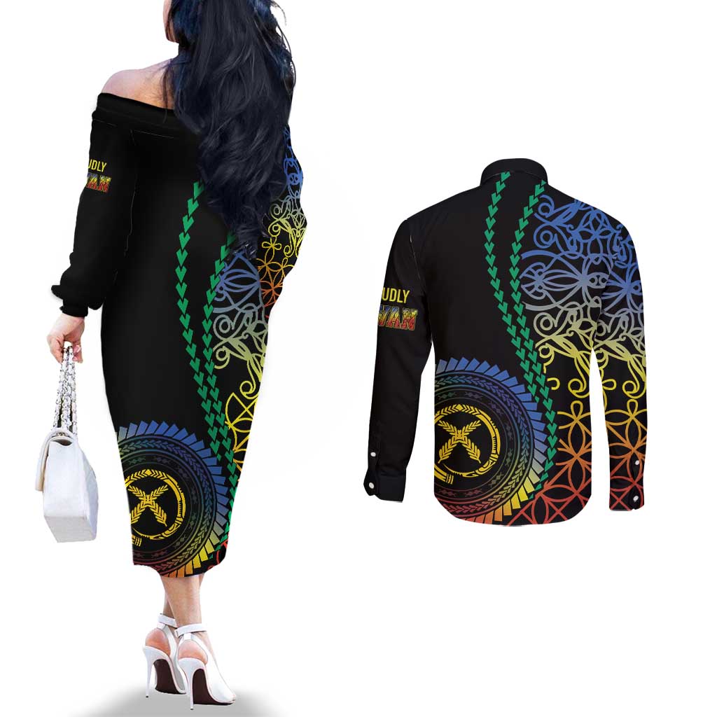 Proudly Ni-Van Sandroing Inspired Couples Matching Off The Shoulder Long Sleeve Dress and Long Sleeve Button Shirt Tafea Classic Style LT7 - Polynesian Pride