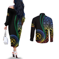 Proudly Ni-Van Sandroing Inspired Couples Matching Off The Shoulder Long Sleeve Dress and Long Sleeve Button Shirt Tafea Classic Style LT7 - Polynesian Pride