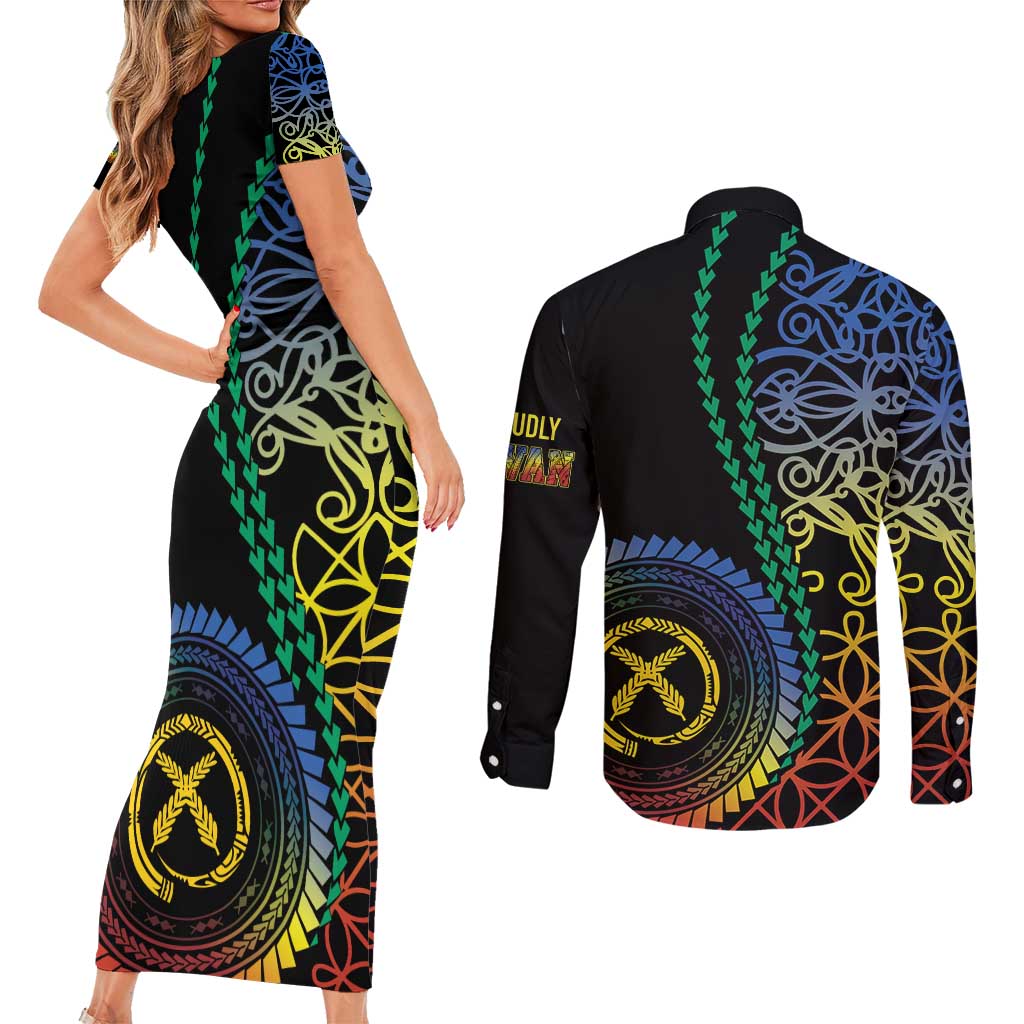 Proudly Ni-Van Sandroing Inspired Couples Matching Short Sleeve Bodycon Dress and Long Sleeve Button Shirt Tafea Classic Style LT7 - Polynesian Pride