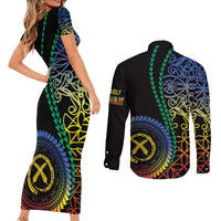 Proudly Ni-Van Sandroing Inspired Couples Matching Short Sleeve Bodycon Dress and Long Sleeve Button Shirt Tafea Classic Style LT7 - Polynesian Pride
