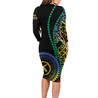 Proudly Ni-Van Sandroing Inspired Family Matching Long Sleeve Bodycon Dress and Hawaiian Shirt Tafea Classic Style LT7 - Polynesian Pride