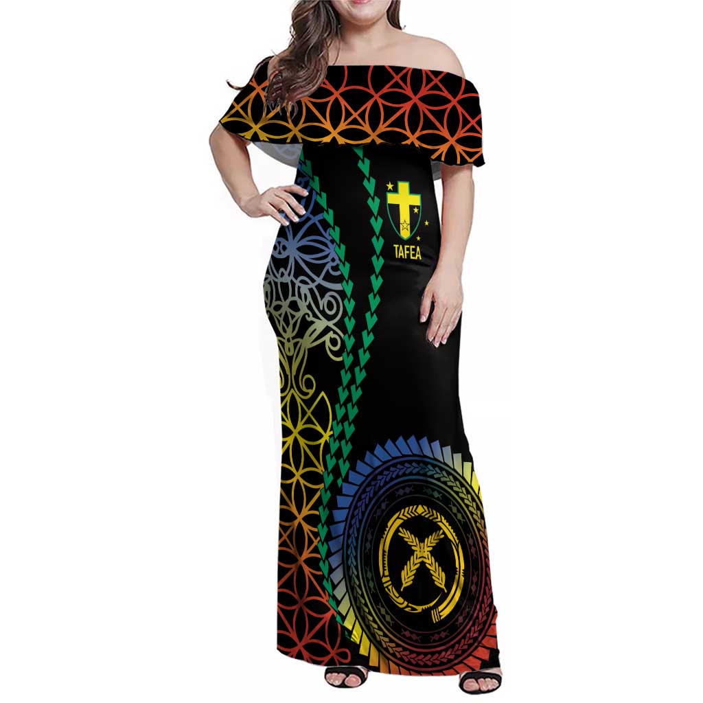Proudly Ni-Van Sandroing Inspired Family Matching Off Shoulder Maxi Dress and Hawaiian Shirt Tafea Classic Style LT7 Mom's Dress Colorful - Polynesian Pride