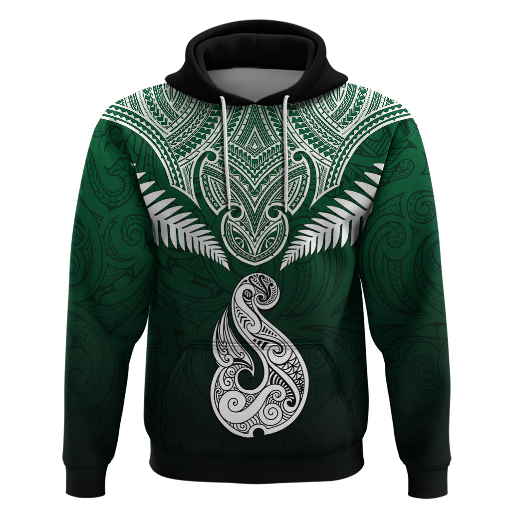 Personalised New Zealand Hoodie Hei Matau Mix Silver Fern Basic LT7 Green - Polynesian Pride