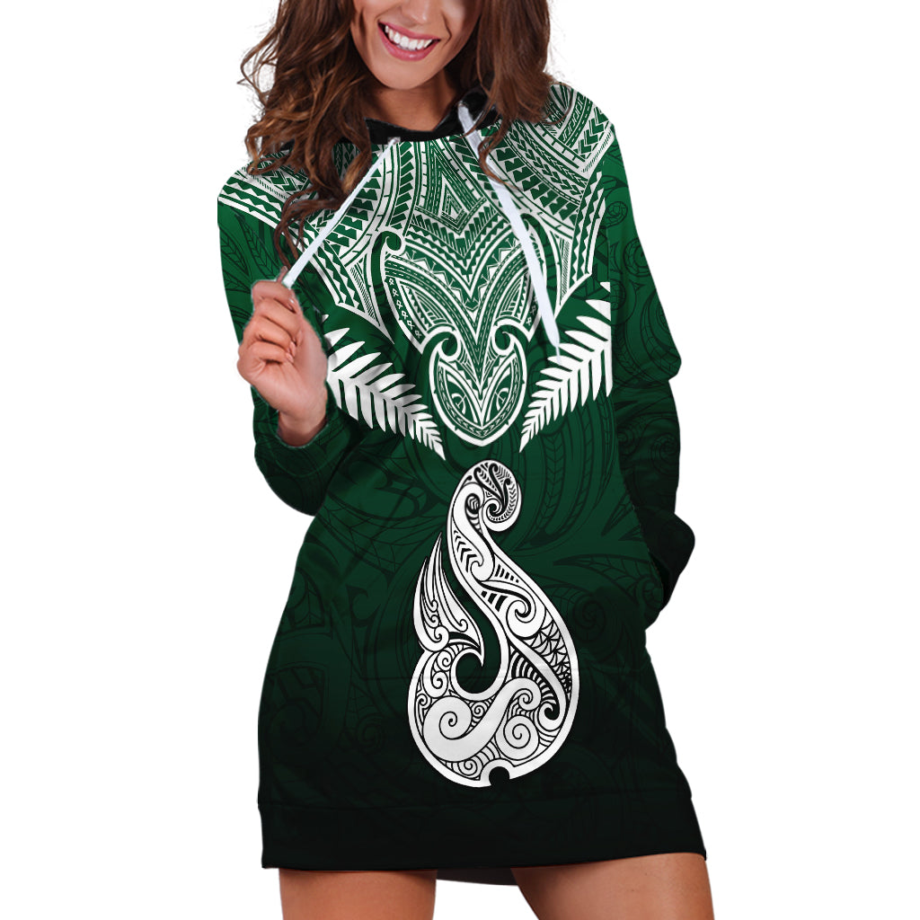 Personalised New Zealand Hoodie Dress Hei Matau Mix Silver Fern Basic LT7 Green - Polynesian Pride