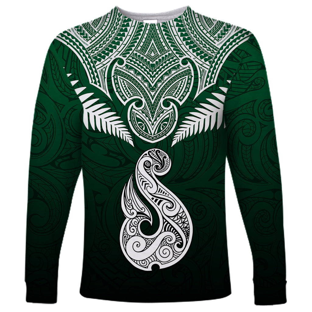 Personalised New Zealand Long Sleeve Shirt Hei Matau Mix Silver Fern Basic LT7 Unisex Green - Polynesian Pride