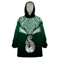 Personalised New Zealand Wearable Blanket Hoodie Hei Matau Mix Silver Fern Basic LT7 One Size Green - Polynesian Pride
