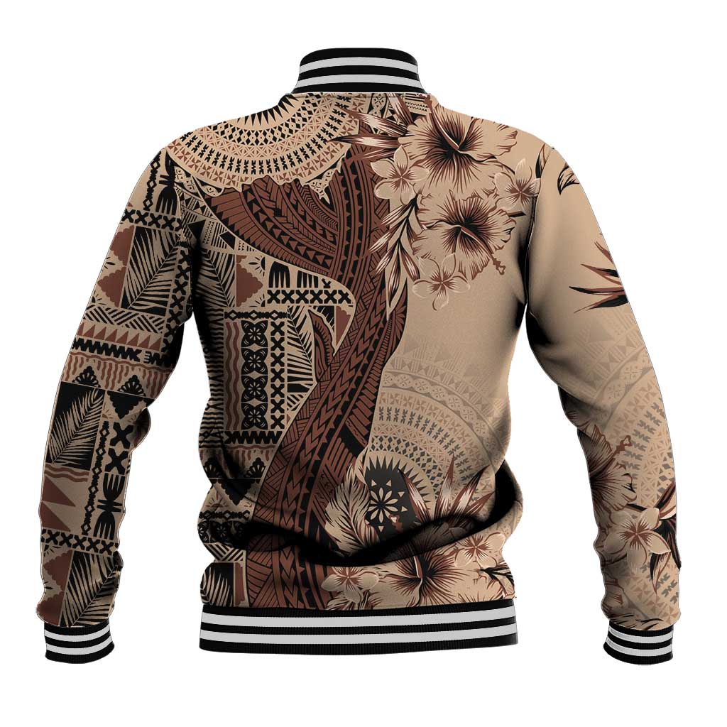 Bula Fiji Baseball Jacket Shark Tail Beige Masi Tapa