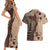 Bula Fiji Couples Matching Short Sleeve Bodycon Dress and Hawaiian Shirt Shark Tail Beige Masi Tapa