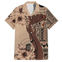 Bula Fiji Family Matching Long Sleeve Bodycon Dress and Hawaiian Shirt Shark Tail Beige Masi Tapa