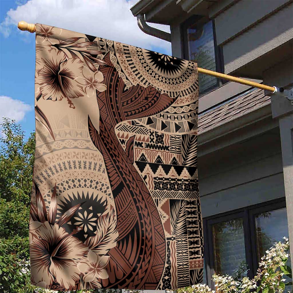 Bula Fiji Garden Flag Shark Tail Beige Masi Tapa