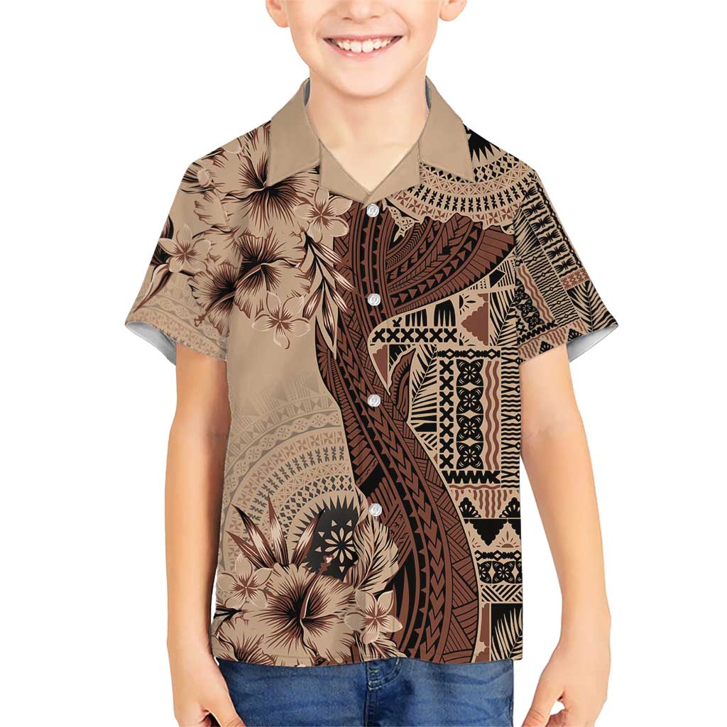 Bula Fiji Hawaiian Shirt Shark Tail Beige Masi Tapa
