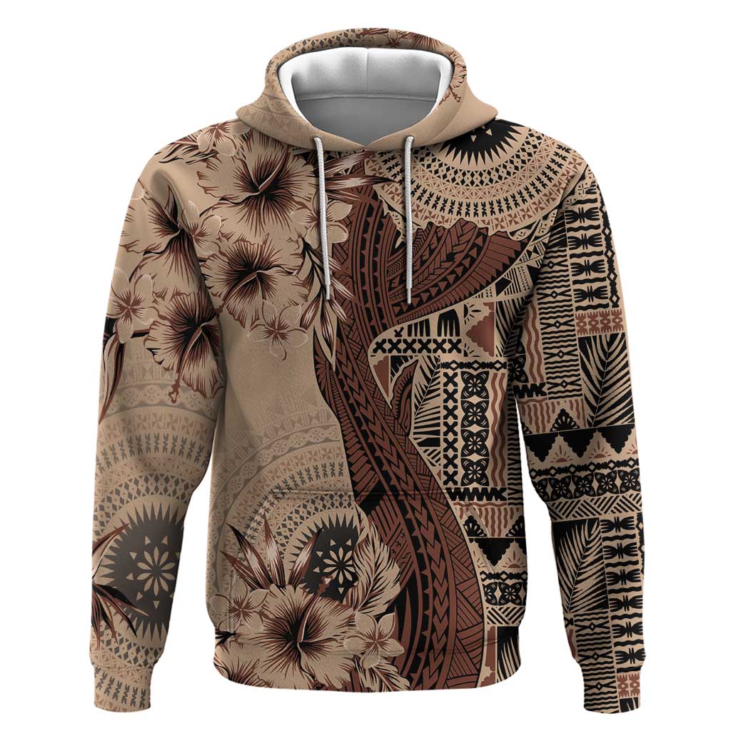 Bula Fiji Hoodie Shark Tail Beige Masi Tapa