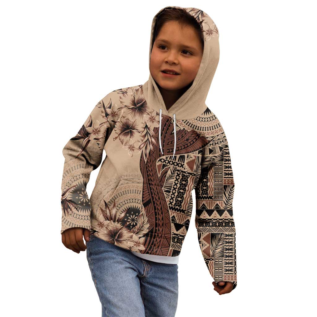 Bula Fiji Kid Hoodie Shark Tail Beige Masi Tapa