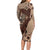 Bula Fiji Long Sleeve Bodycon Dress Shark Tail Beige Masi Tapa