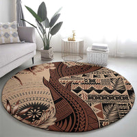 Bula Fiji Round Carpet Shark Tail Beige Masi Tapa