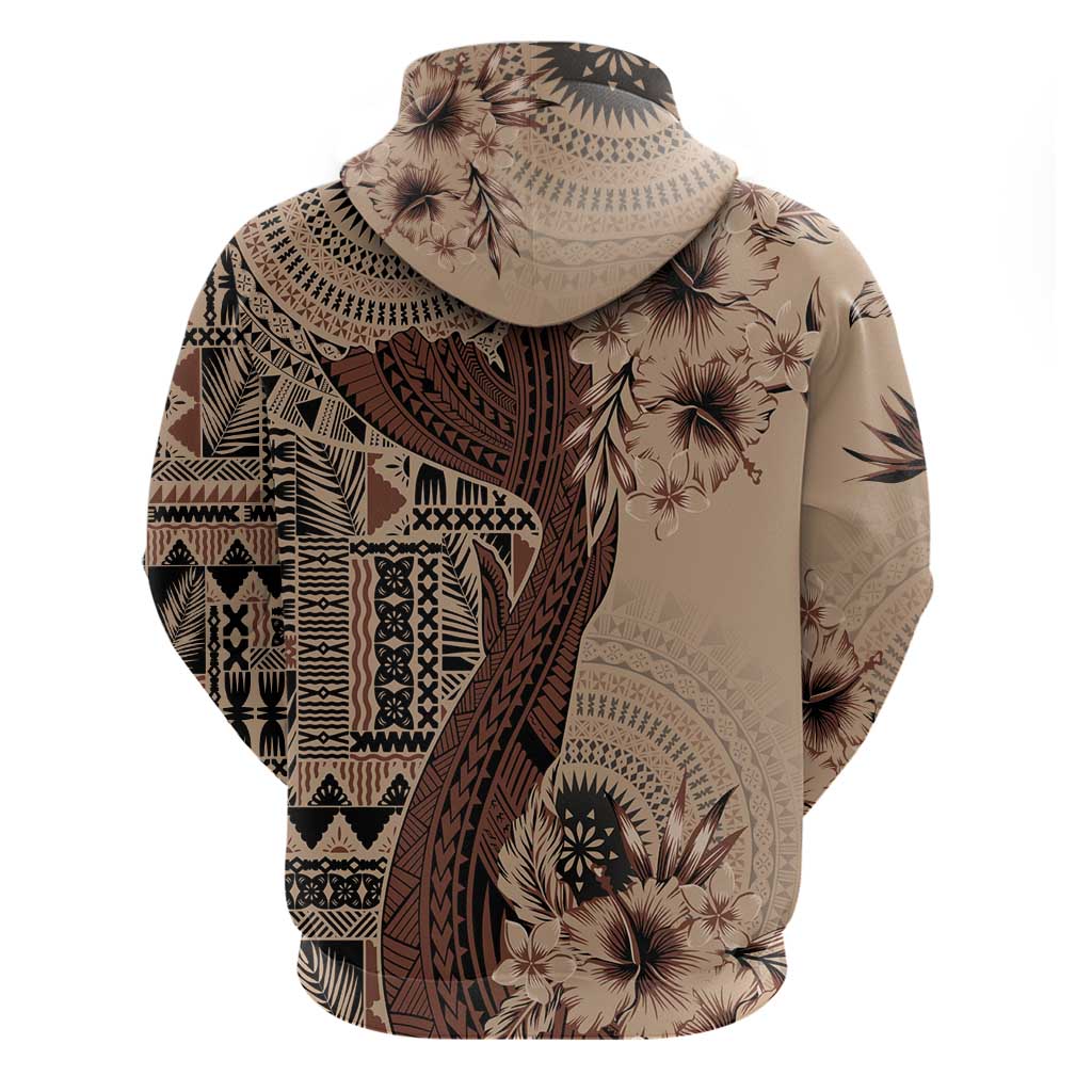 Bula Fiji Zip Hoodie Shark Tail Beige Masi Tapa