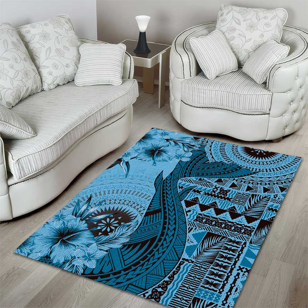 Bula Fiji Area Rug Shark Tail Turquoise Masi Tapa