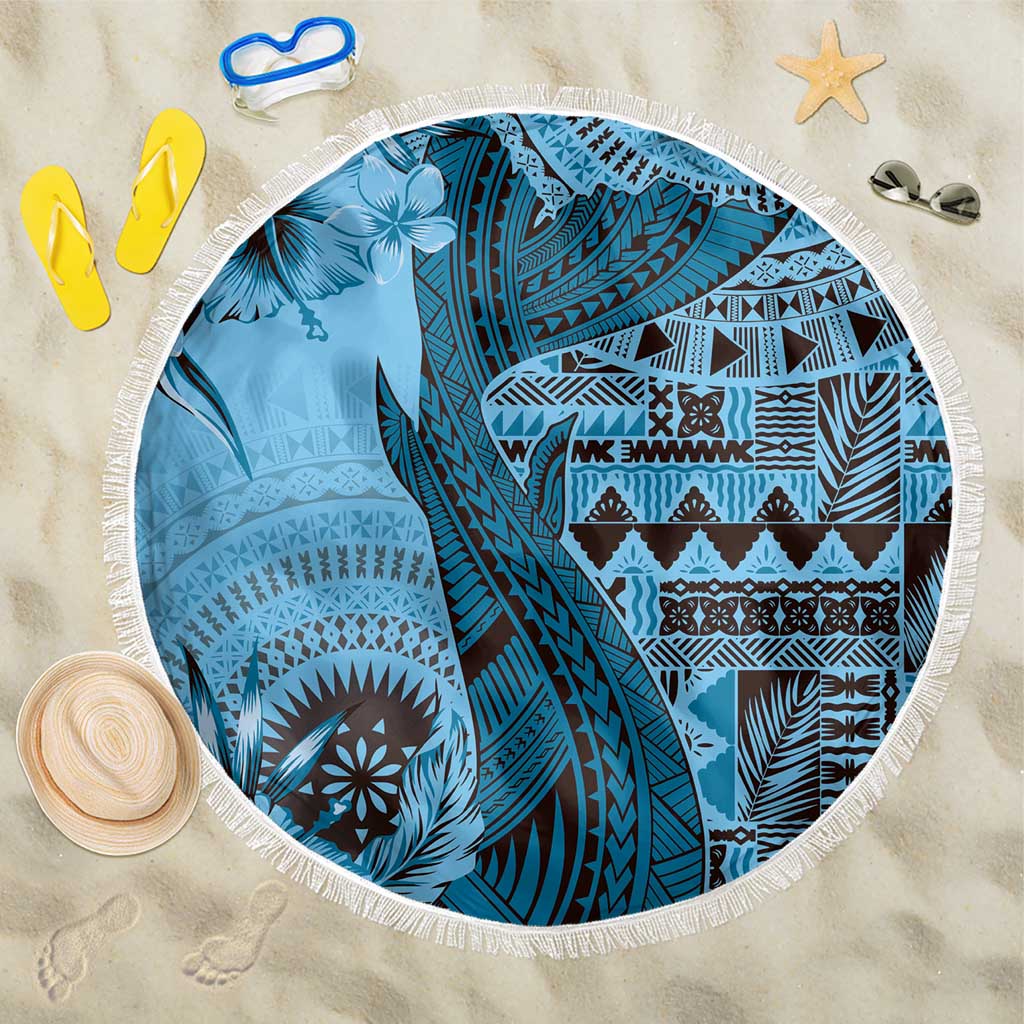 Bula Fiji Beach Blanket Shark Tail Turquoise Masi Tapa