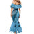 Bula Fiji Family Matching Mermaid Dress and Hawaiian Shirt Shark Tail Turquoise Masi Tapa