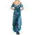 Bula Fiji Summer Maxi Dress Shark Tail Turquoise Masi Tapa