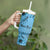 Bula Fiji Personalised Tumbler With Handle Shark Tail Turquoise Masi Tapa