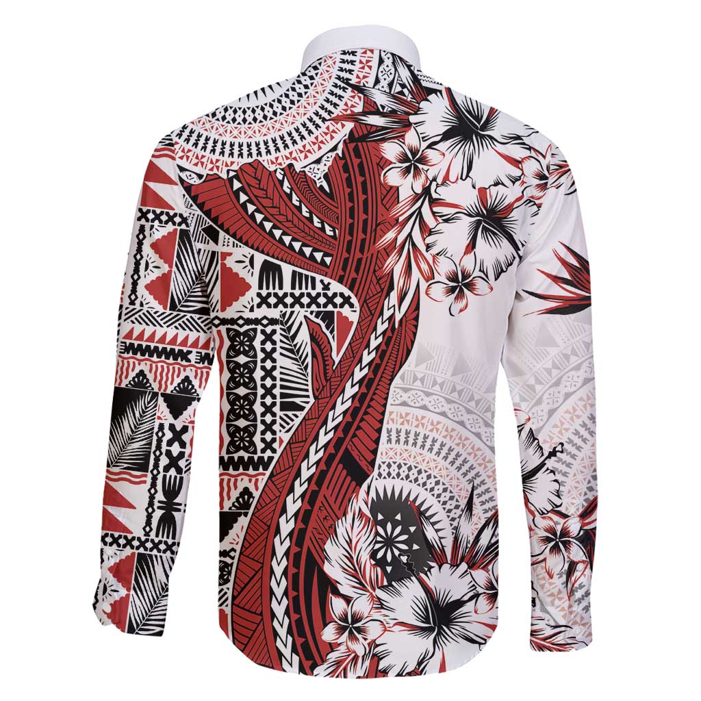 Bula Fiji Family Matching Summer Maxi Dress and Hawaiian Shirt Shark Tail White Masi Tapa