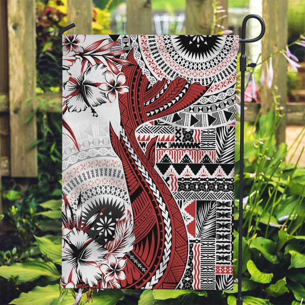 Bula Fiji Garden Flag Shark Tail White Masi Tapa