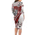 Bula Fiji Long Sleeve Bodycon Dress Shark Tail White Masi Tapa