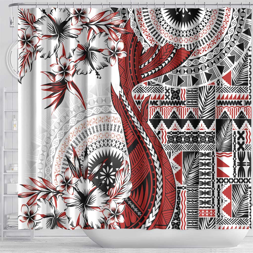 Bula Fiji Shower Curtain Shark Tail White Masi Tapa